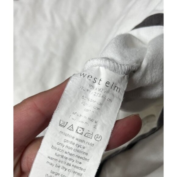 West Elm KING Cotton Linen Duvet Cover King Size White Brown Edge Button Closure - Picture 5 of 5